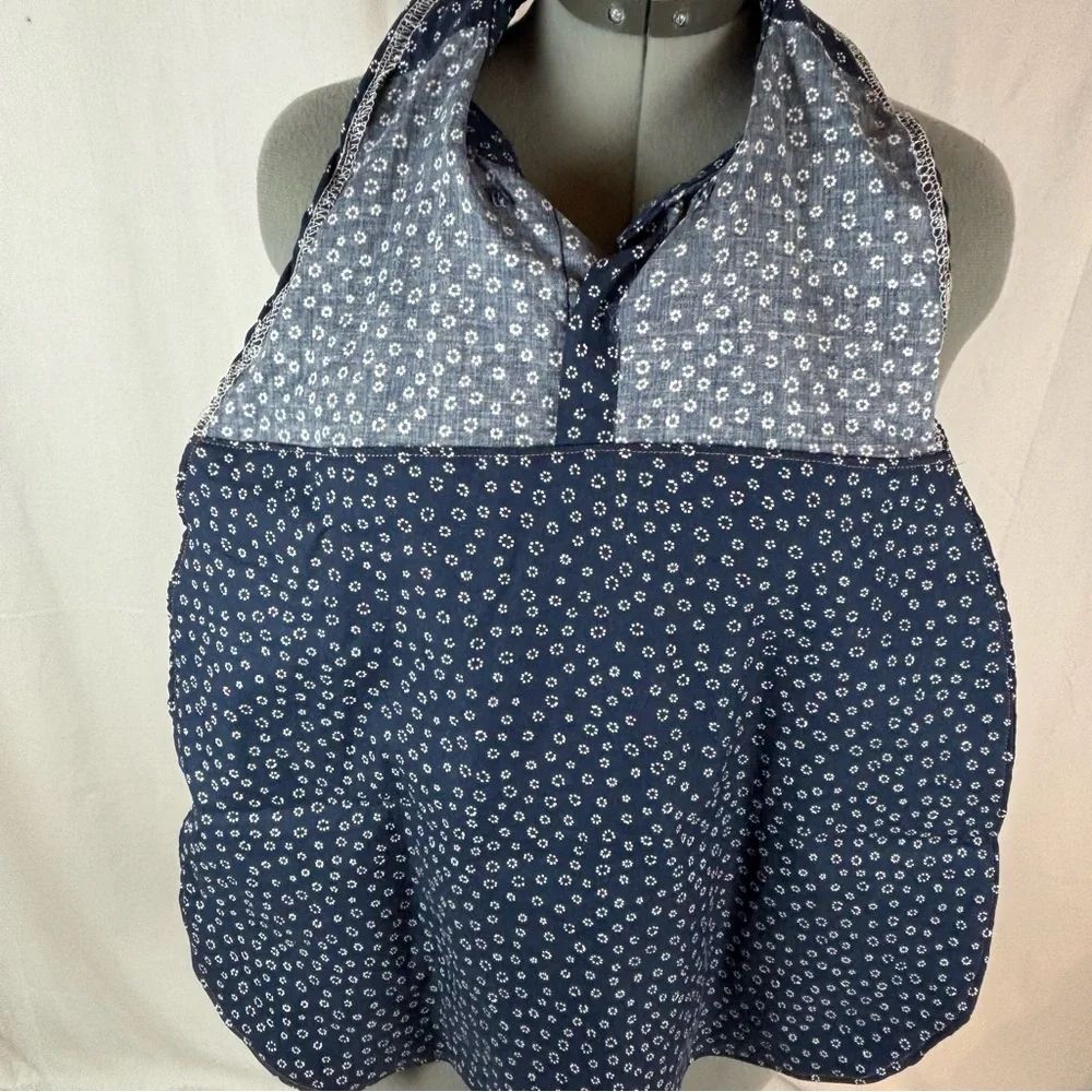 Bib For Adult | Handcrafted Dignity Cover | Navy w/Print Button-Up | 19